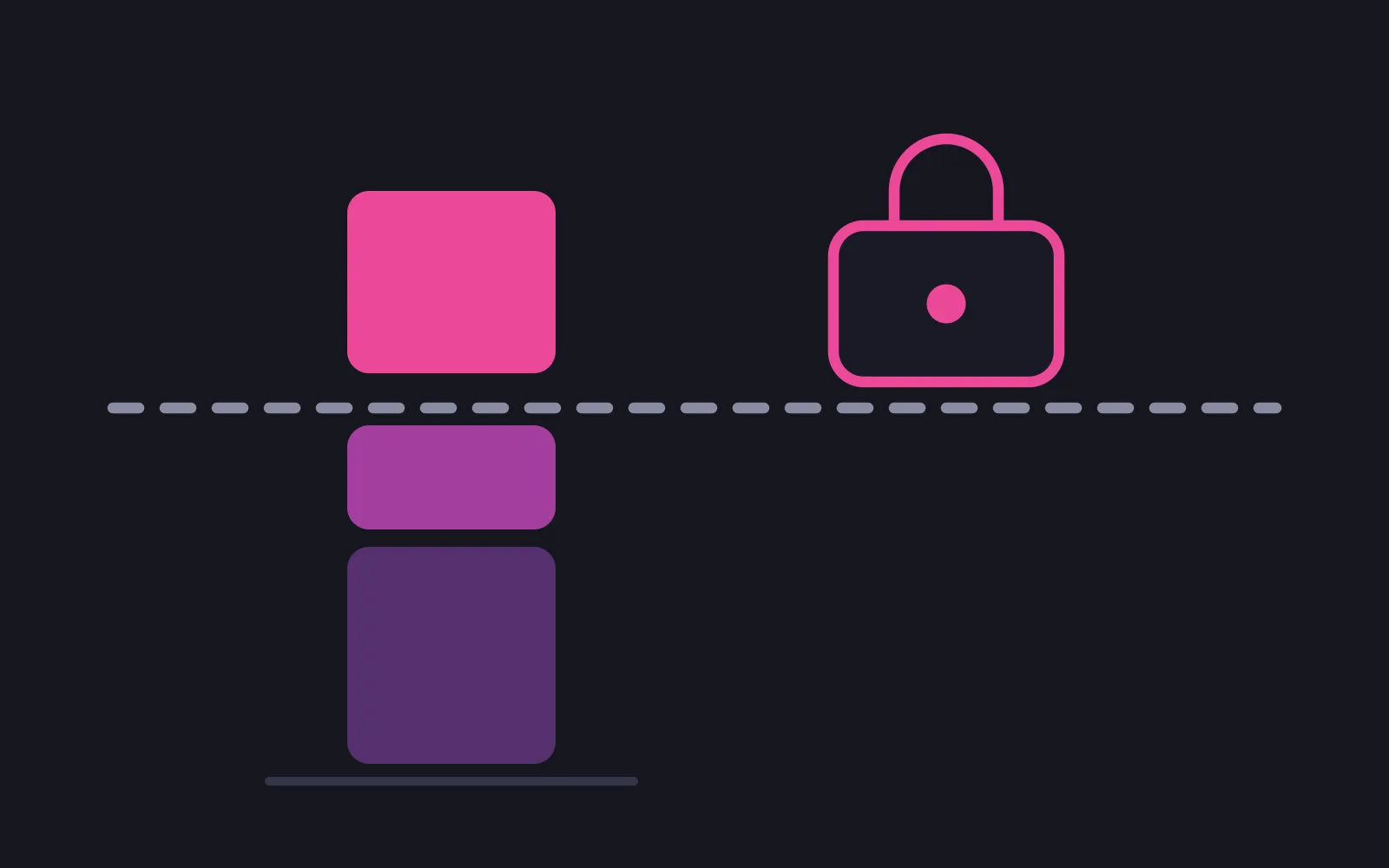 A stacked column crossing a dashed horizontal line, the segment above the line drawn in the deepest colour, with a closed padlock sitting on the same side of the line